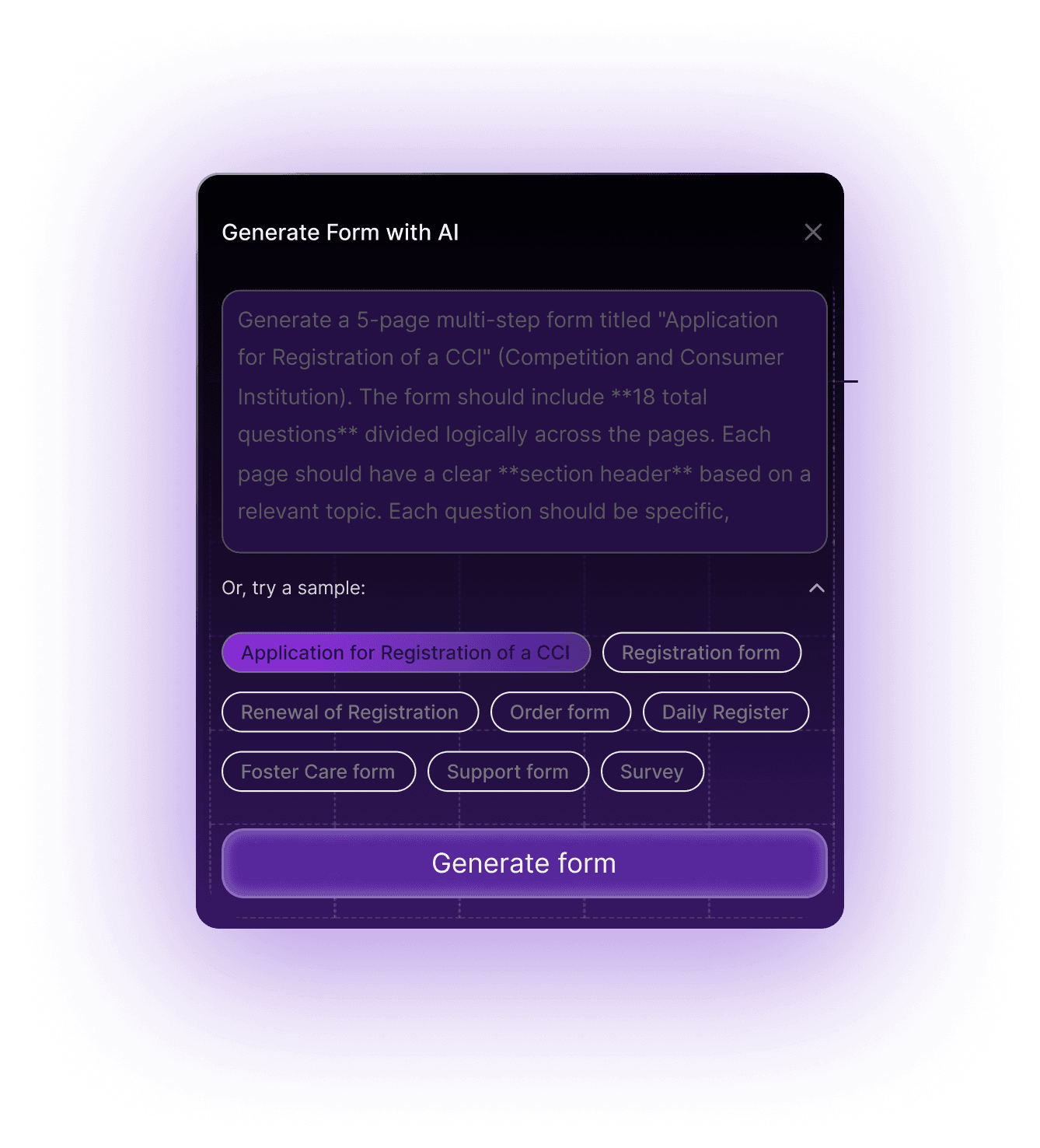 Generate form with AI